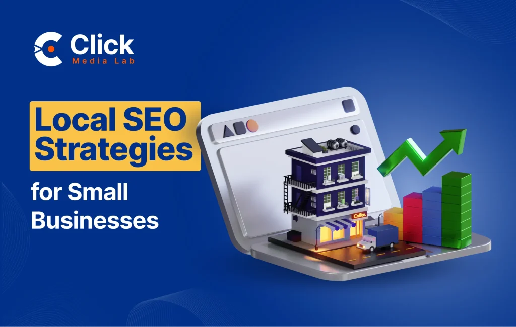 a laptop with a model of a building and a truck on it showing local seo