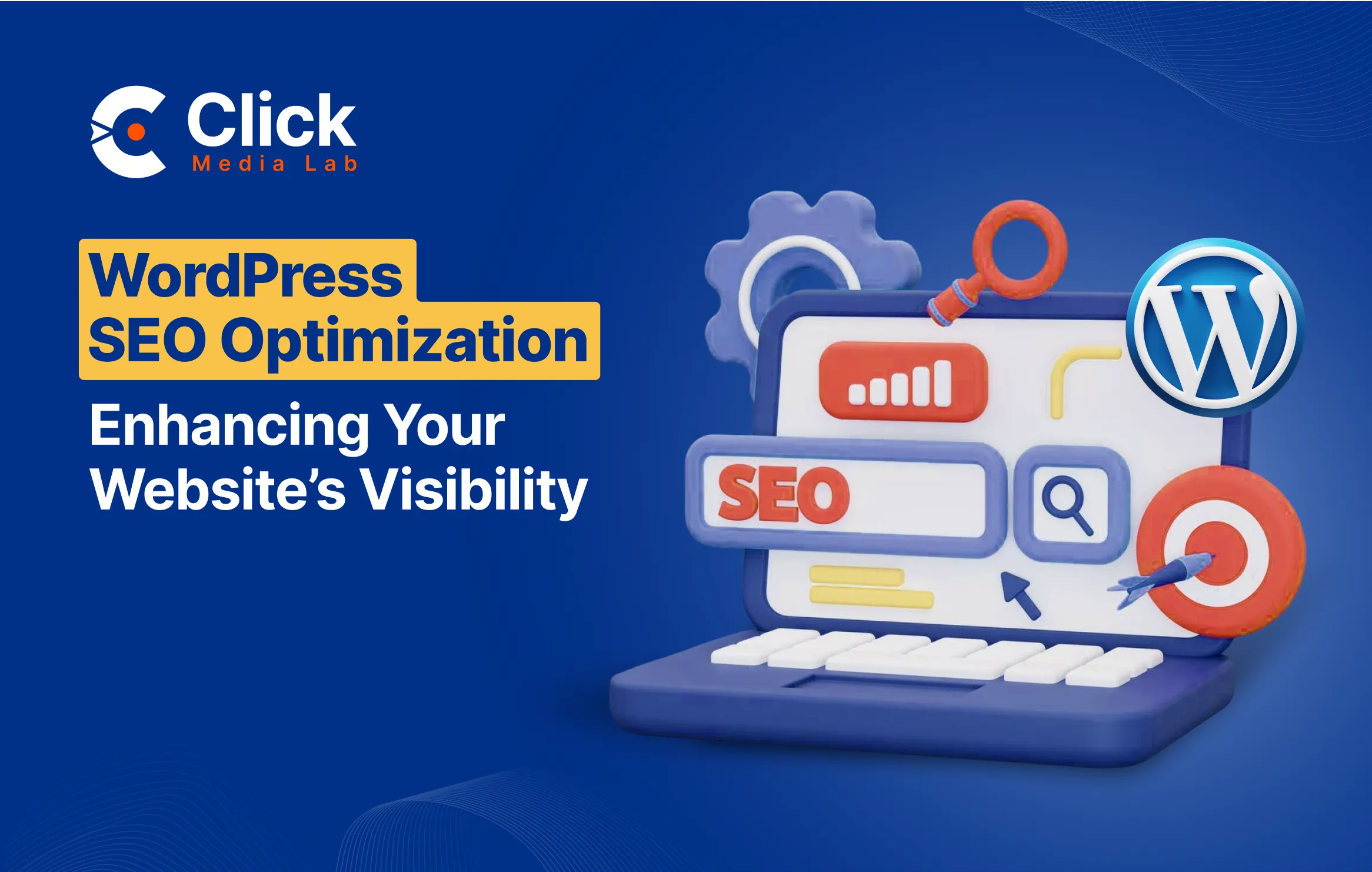 a blue and white computer with a magnifying glass and text