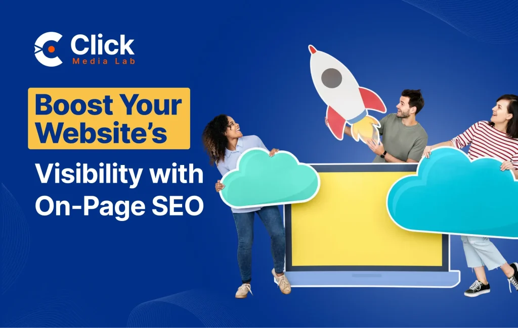 a man and woman holding a paper cut out of a sign showing On-page seo ranking