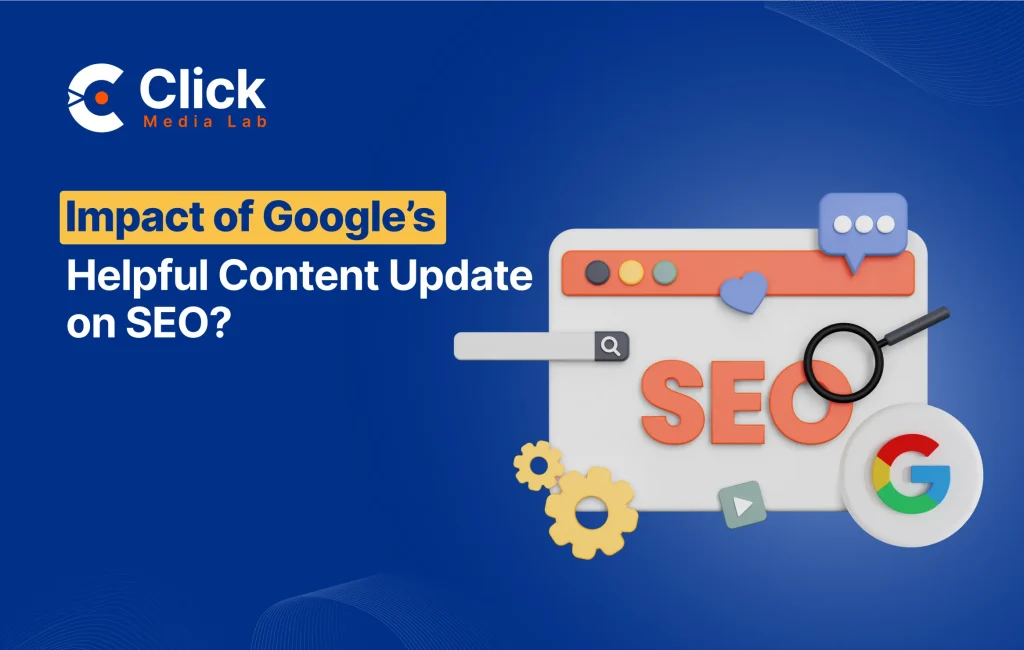 a blue background with a white rectangular object with colorful icons and text written "Google helpful content update on seo"