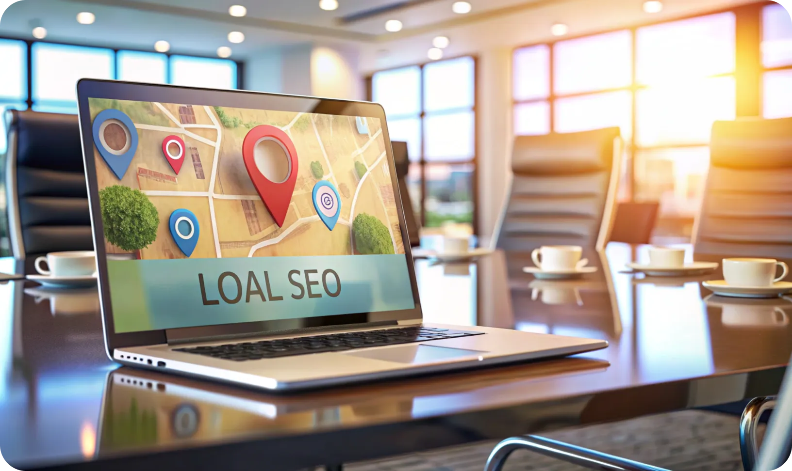 landing page laptop with local seo concept 3d mobile computer display with local seo concept landing page