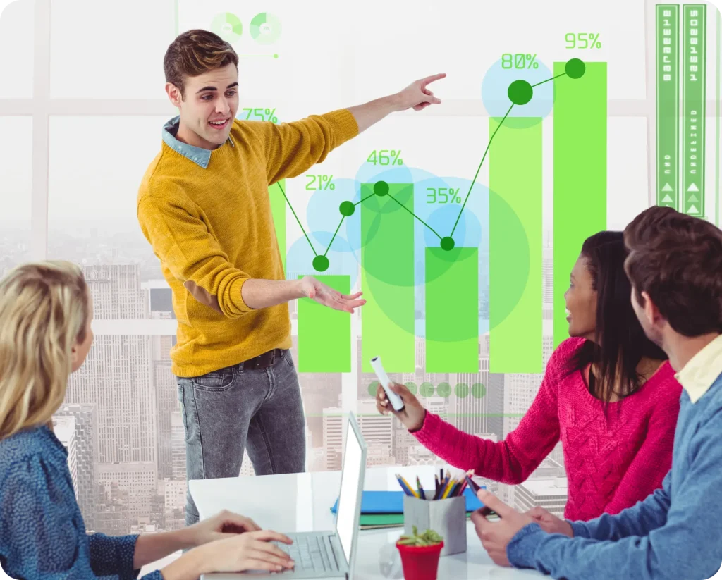 a man pointing at a graph