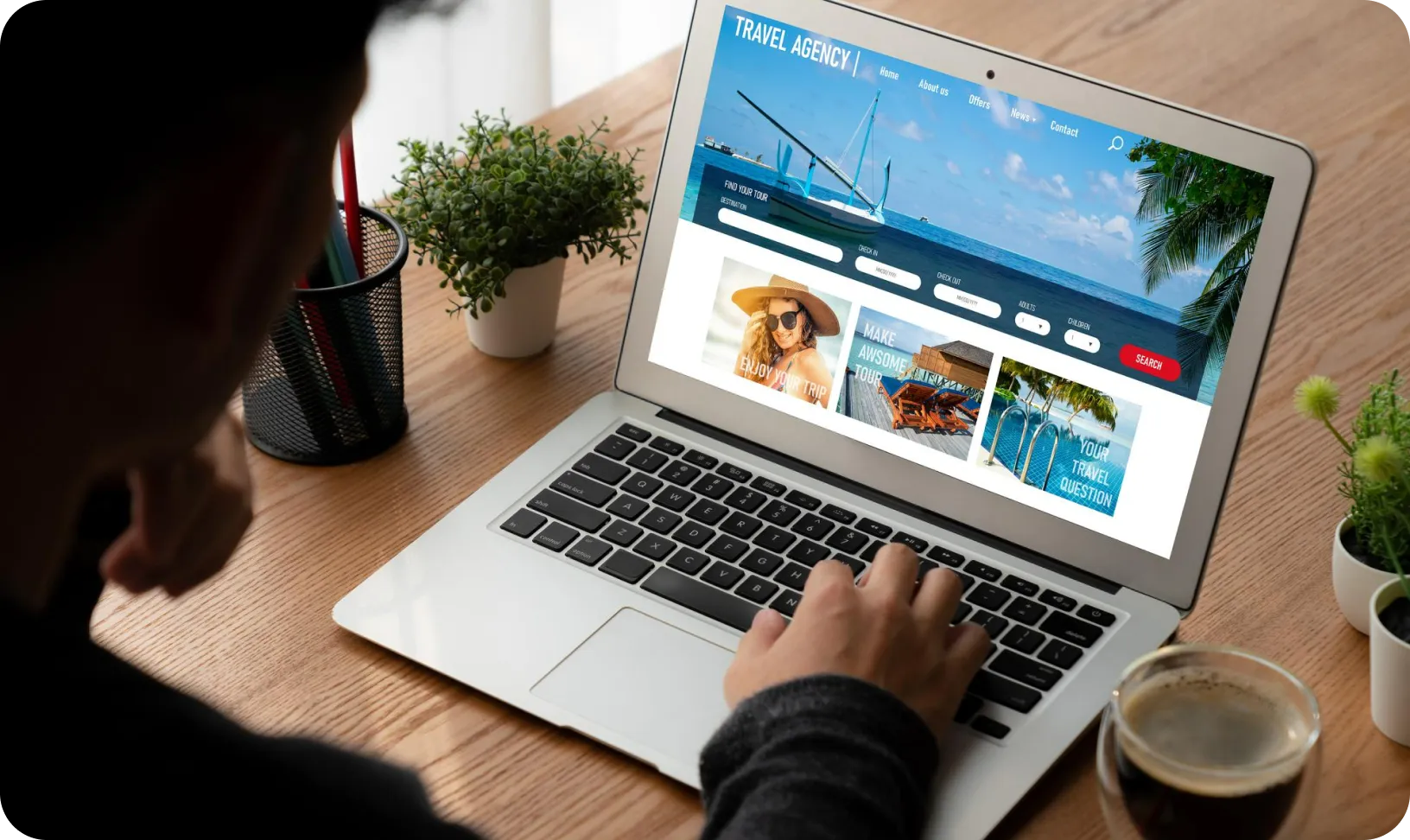 creative web content design studio with flying website page layout seo technology businessman hand design laptop designs mobile app