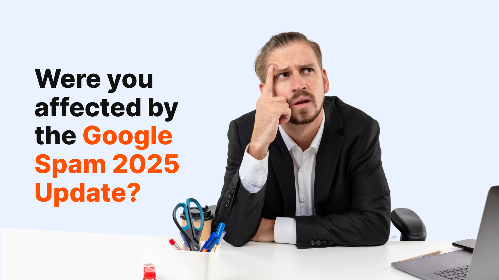 Businessman pondering Google update impact.